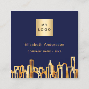 Navy blue gold city skyline modern qr code logo vierkante visitekaartje