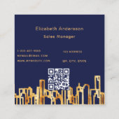 Navy blue gold city skyline modern qr code logo vierkante visitekaartje (Achterkant)