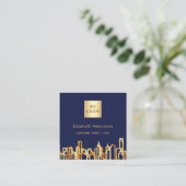 Navy blue gold city skyline modern qr code logo vierkante visitekaartje (Staand voorkant)