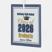 Navy Blue Gold Class of 2026 Graduation Glas Ornament (Voorkant links)