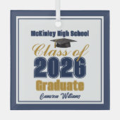 Navy Blue Gold Class of 2026 Graduation Glas Ornament (Voorkant)