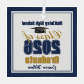 Navy Blue Gold Class of 2026 Graduation Glas Ornament (Achterkant)