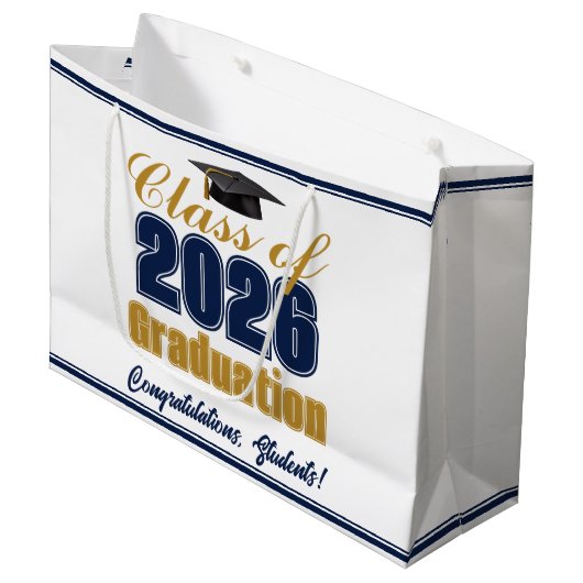Navy Blue Gold Class of 2026 Graduation Party Groot Cadeauzakje (Voorkant Gekanteld)
