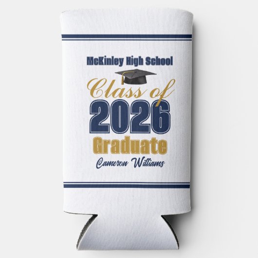 Navy Blue Gold Class of 2026 Graduation Party Seltzer Blikjeskoeler (Voorkant)