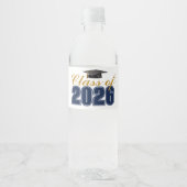 Navy Blue Gold Class of 2026 Graduation Party Waterfles Etiket (Voorkant)