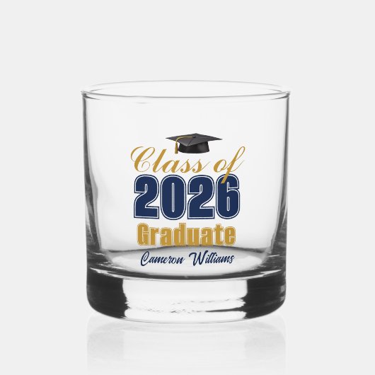 Navy Blue Gold Class of 2026 Graduation Whisky Glas (Voorkant)