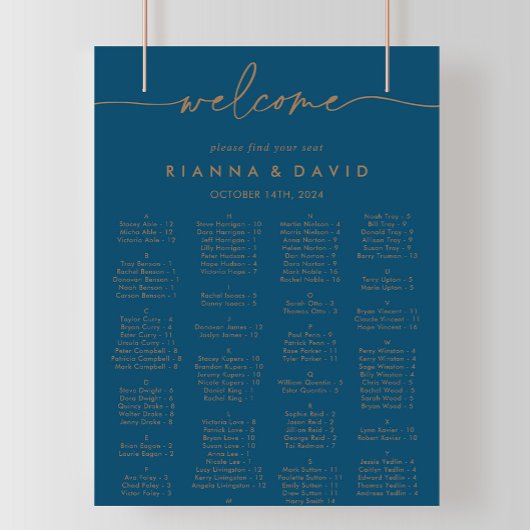 Navy Blue Gold Classic alfabetische zitgrafiek Poster