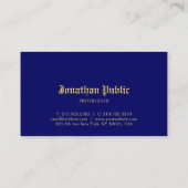 Navy Blue Gold Classic Old Style Font Elegant Visitekaartje (Achterkant)