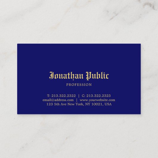 Navy Blue Gold Classic Old Style Font Elegant Visitekaartje (Achterkant)