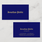 Navy Blue Gold Classic Old Style Font Elegant Visitekaartje (Voorkant / Achterkant)