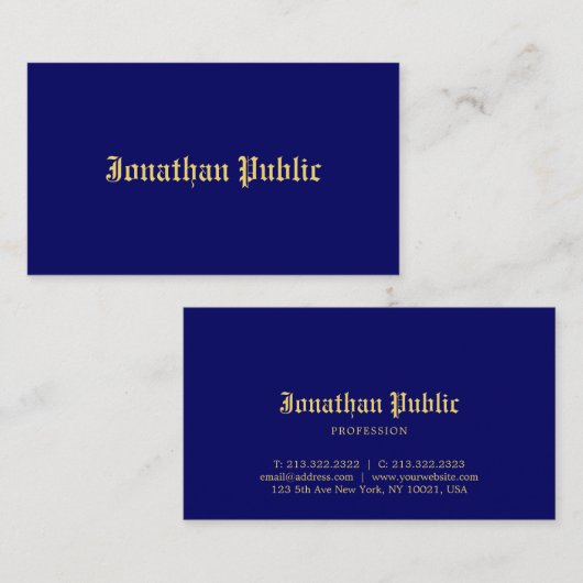Navy Blue Gold Classic Old Style Font Elegant Visitekaartje (Voorkant / Achterkant)