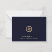 Navy Blue Gold Compass Logo Notitiekaartje (Voorkant)