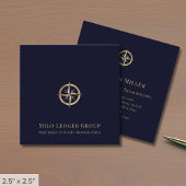 Navy Blue Gold Compass Logo Vierkante Visitekaartje
