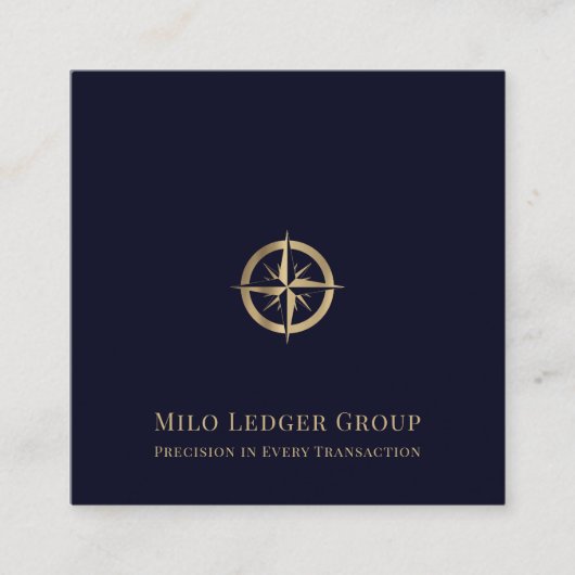 Navy Blue Gold Compass Logo Vierkante Visitekaartje (Voorkant)