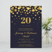 Navy Blue & Gold Confetti 20e trouwdag Kaart (Staand voorkant)
