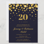 Navy Blue & Gold Confetti 20e trouwdag Kaart (Voorkant)