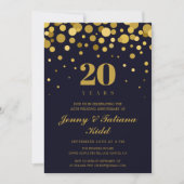 Navy Blue & Gold Confetti 20e trouwdag Kaart (Voorkant)