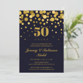 Navy Blue & Gold Confetti 50ste trouwdag Kaart (Staand voorkant)