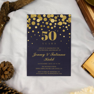 Navy Blue & Gold Confetti 50ste trouwdag Kaart