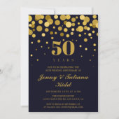 Navy Blue & Gold Confetti 50ste trouwdag Kaart (Voorkant)