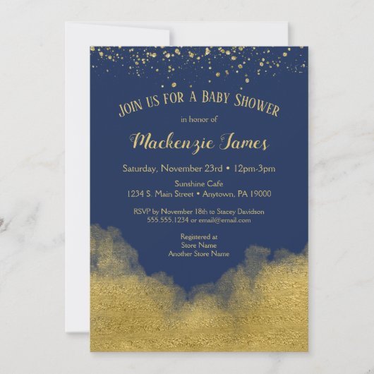 Navy Blue Gold Confetti Baby shower Invitation Boy Kaart (Voorkant)