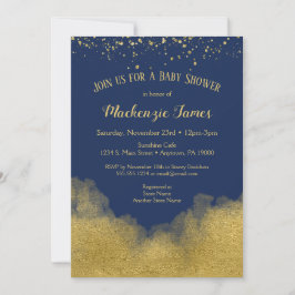 Navy Blue Gold Confetti Baby shower Invitation Boy Kaart