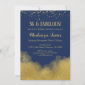 Navy Blue Gold Confetti Birthday Invitation Kaart (Voorkant)