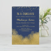 Navy Blue Gold Confetti Birthday Invitation Kaart (Staand voorkant)