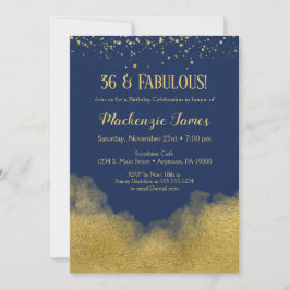 Navy Blue Gold Confetti Birthday Invitation Kaart