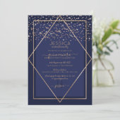 Navy Blue Gold Confetti Border Quinceañera Kaart (Staand voorkant)