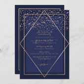 Navy Blue Gold Confetti Border Quinceañera Kaart (Voorkant / Achterkant)
