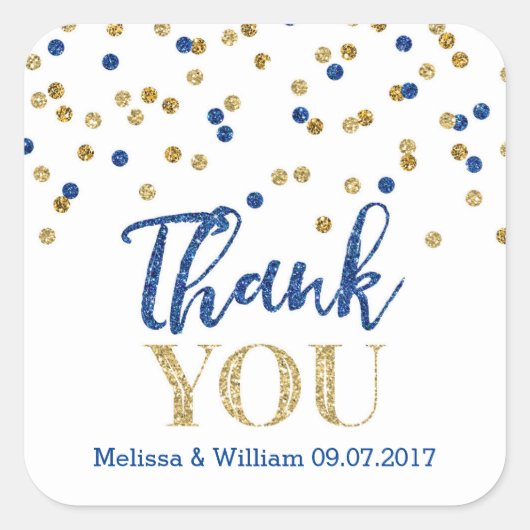 Navy Blue Gold Confetti bruiloft gunst Labels (Voorkant)