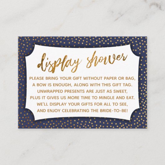 Navy Blue & Gold Confetti Display Shower-kaartje Informatiekaartje (Voorkant)