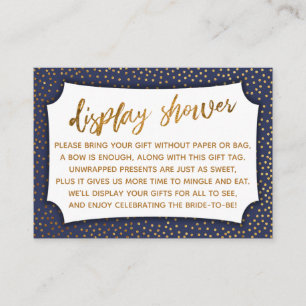 Navy Blue & Gold Confetti Display Shower-kaartje Informatiekaartje