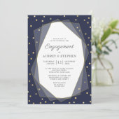 Navy Blue Gold Confetti Geometric Engagement Party Kaart (Staand voorkant)
