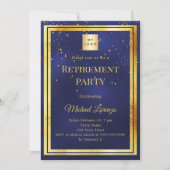 Navy blue gold confetti retirement business logo kaart (Voorkant)