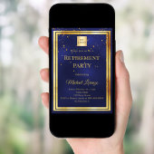 Navy blue gold confetti retirement business logo kaart