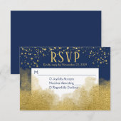 Navy Blue Gold Confetti RSVP Wedding Response (Voorkant / Achterkant)