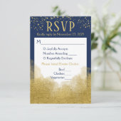 Navy Blue Gold Confetti RSVP Wedding Response Meal (Staand voorkant)