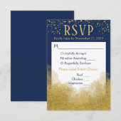 Navy Blue Gold Confetti RSVP Wedding Response Meal (Voorkant / Achterkant)