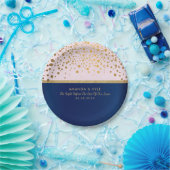 Navy Blue & Gold Confetti Stippen en Bleek roze de Papieren Bordje (Feest)