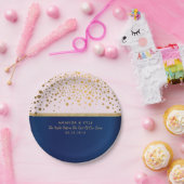 Navy Blue & Gold Confetti Stippen en Bleek roze de Papieren Bordje (Feest)