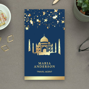 Navy Blue Gold Confetti Taj Mahal reisagent Visitekaartje