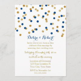 Navy Blue Gold Confetti Vow Renewal Invitation Kaart