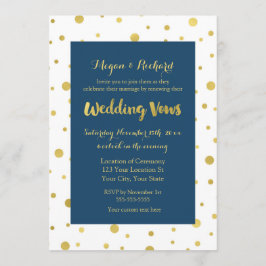 Navy Blue Gold Confetti Vow Renewal Invitation Kaart