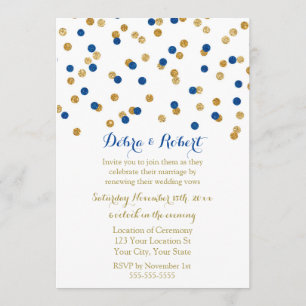Navy Blue Gold Confetti Vow Renewal Uitnodiging