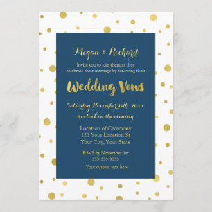 Navy Blue Gold Confetti Vow Renewal Uitnodiging