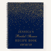 Navy Blue & Gold Confetti Vrijgezellenfeest Recept Notitieboek (Voorkant)