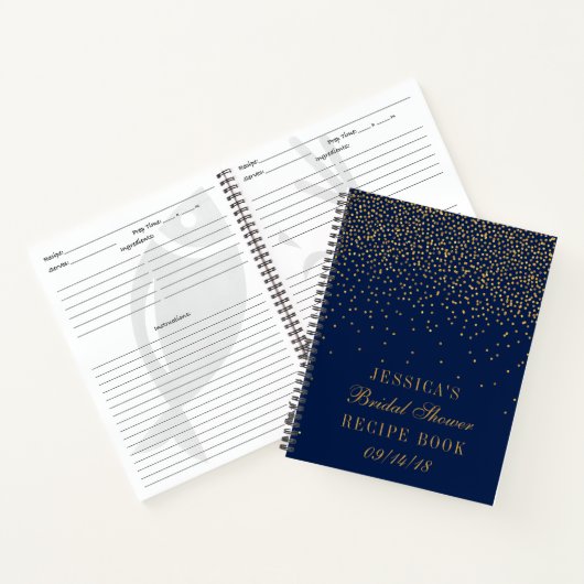 Navy Blue & Gold Confetti Vrijgezellenfeest Recept Notitieboek (Binnen)