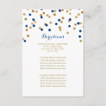 Navy Blue Gold Confetti Wedding Direction Insert